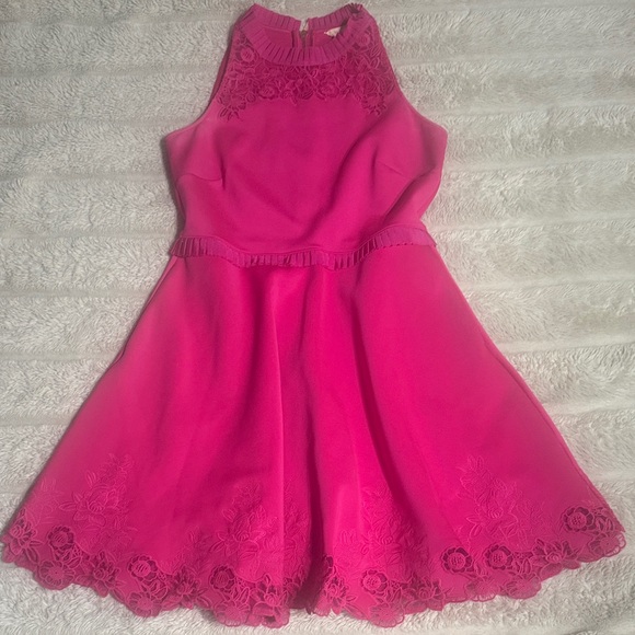 Ted Baker Hot Pink Fit & Flare Lace Dress | Cocktail | Party | Size 3 (US 8) - Picture 3 of 11